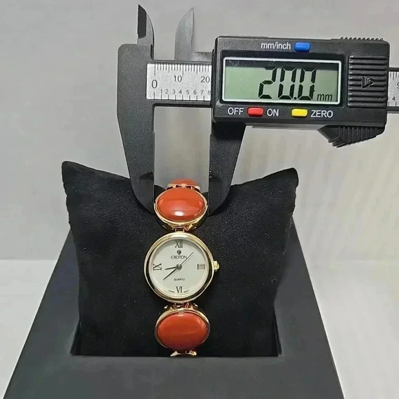 Womens Croton Watch Gold Red Orange Mother Of Pearl Dial Bracelet New Battery - Picture 5 of 9